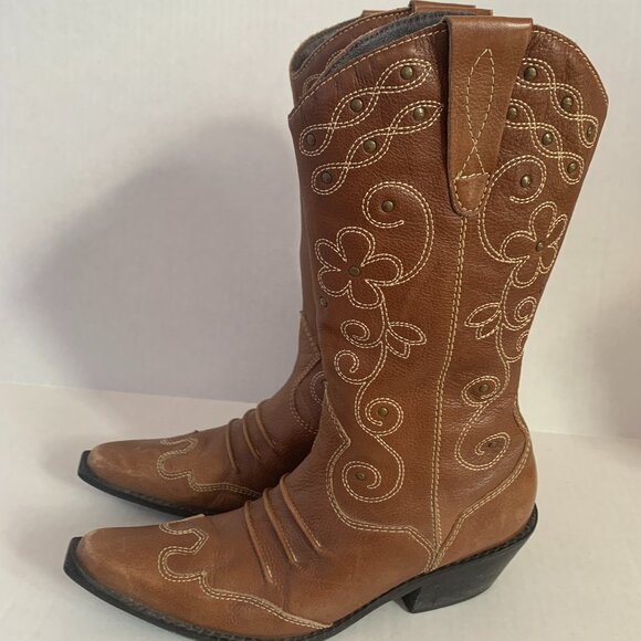 MATISSE Leather Pointed Toe Cowboy Western Brown Boots Womens Size 7.5 Stitched - Picture 1 of 11